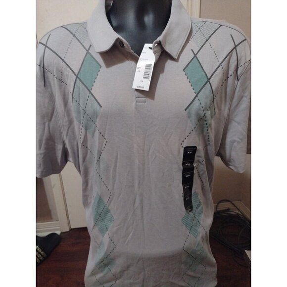 NWT New Men's Structure Modern Fit Polo Shirt Short Sleeve 2XL Gray Cotton - Picture 1 of 10